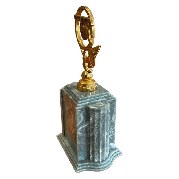 Vintage Blue Swirl Shooting Trophy with Pistol and Target Gold Topper - Picture 2 of 7